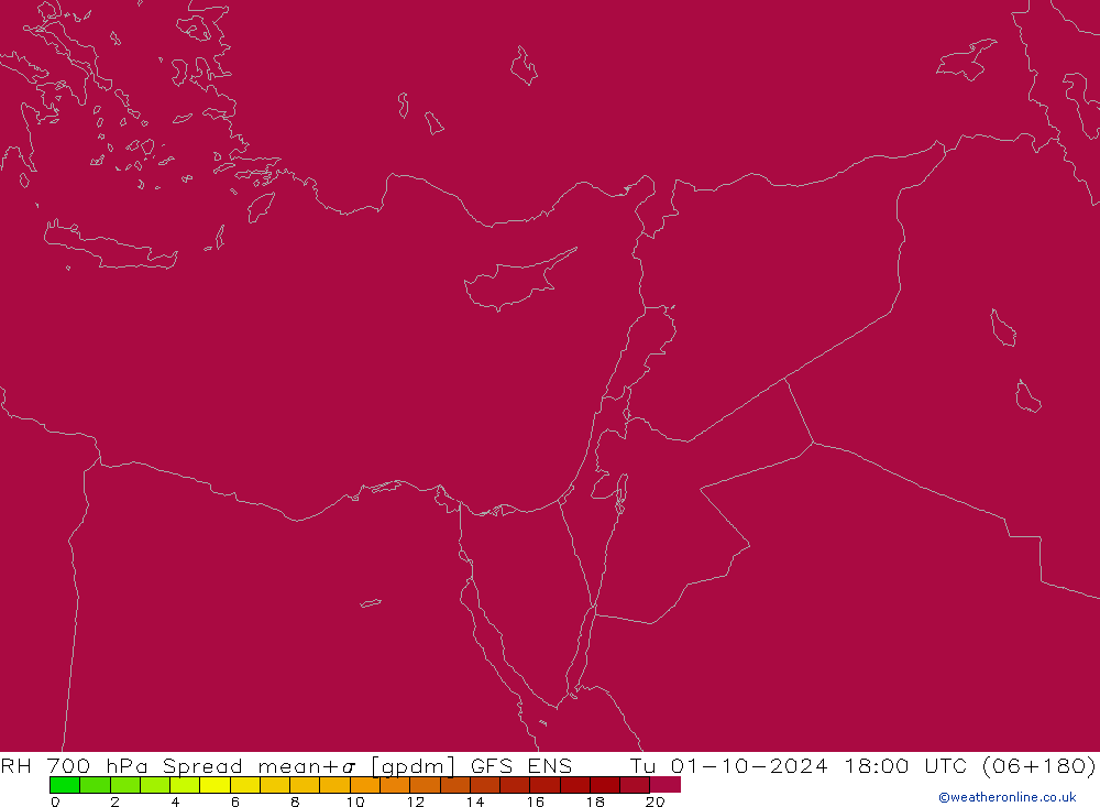 Humidité rel. 700 hPa Spread GFS ENS mar 01.10.2024 18 UTC