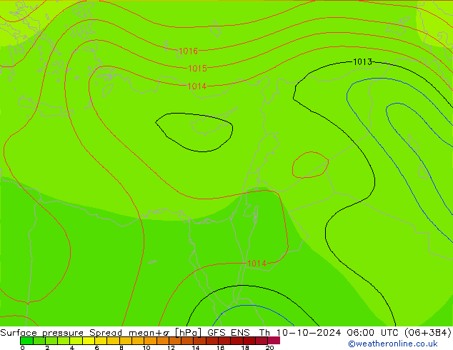 Surface pressure Spread GFS ENS Th 10.10.2024 06 UTC