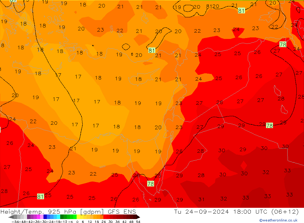 Height/Temp. 925 hPa GFS ENS Tu 24.09.2024 18 UTC