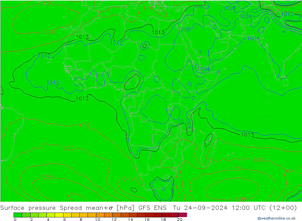 Surface pressure Spread GFS ENS Tu 24.09.2024 12 UTC