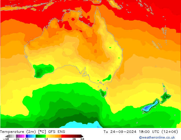 Temperatuurkaart (2m) GFS ENS di 24.09.2024 18 UTC