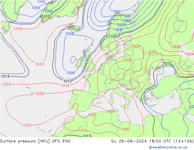 Atmosférický tlak GFS ENS Ne 29.09.2024 18 UTC