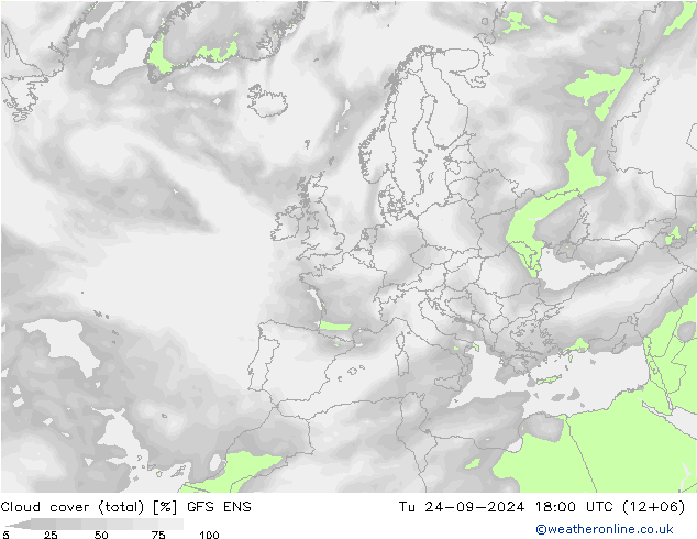 Cloud cover (total) GFS ENS Tu 24.09.2024 18 UTC