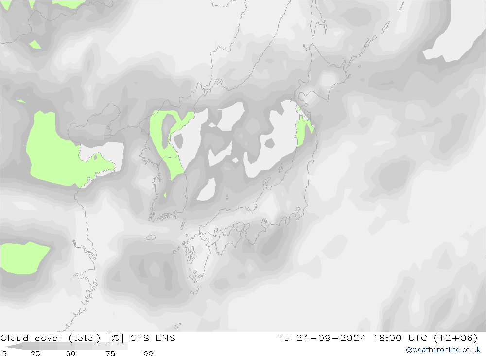 Cloud cover (total) GFS ENS Út 24.09.2024 18 UTC