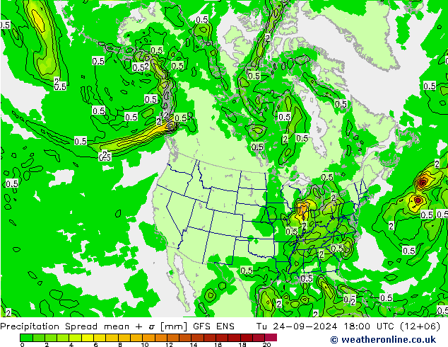 Précipitation Spread GFS ENS mar 24.09.2024 18 UTC