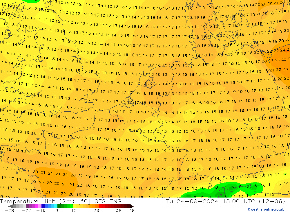 Temperature High (2m) GFS ENS Tu 24.09.2024 18 UTC