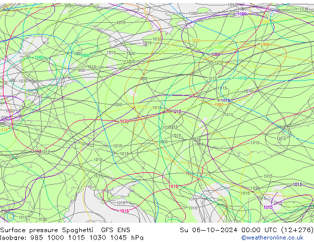 Surface pressure Spaghetti GFS ENS Su 06.10.2024 00 UTC