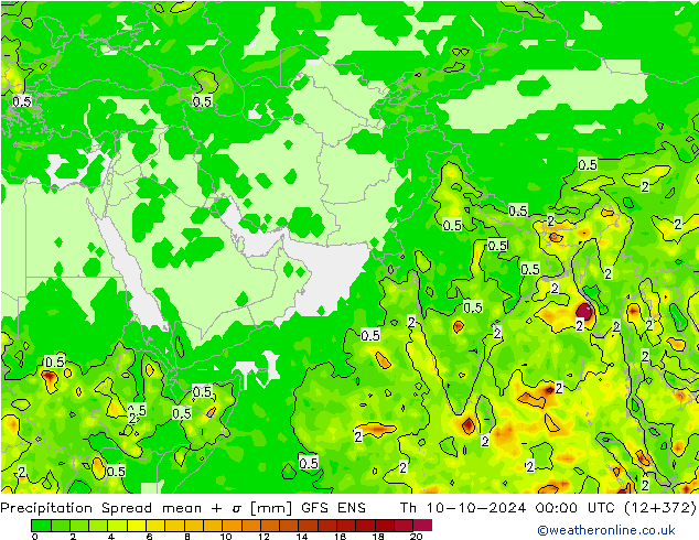 Precipitazione Spread GFS ENS gio 10.10.2024 00 UTC