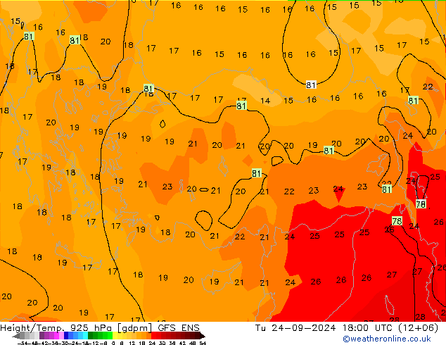 Height/Temp. 925 hPa GFS ENS  24.09.2024 18 UTC