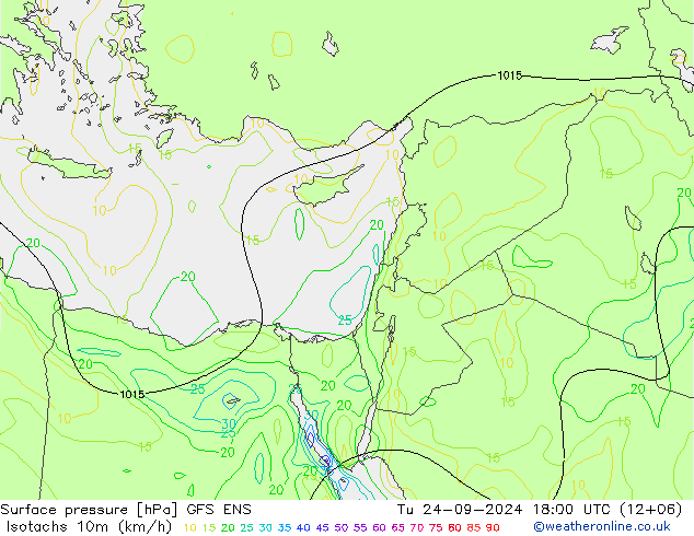 Isotachs (kph) GFS ENS Tu 24.09.2024 18 UTC