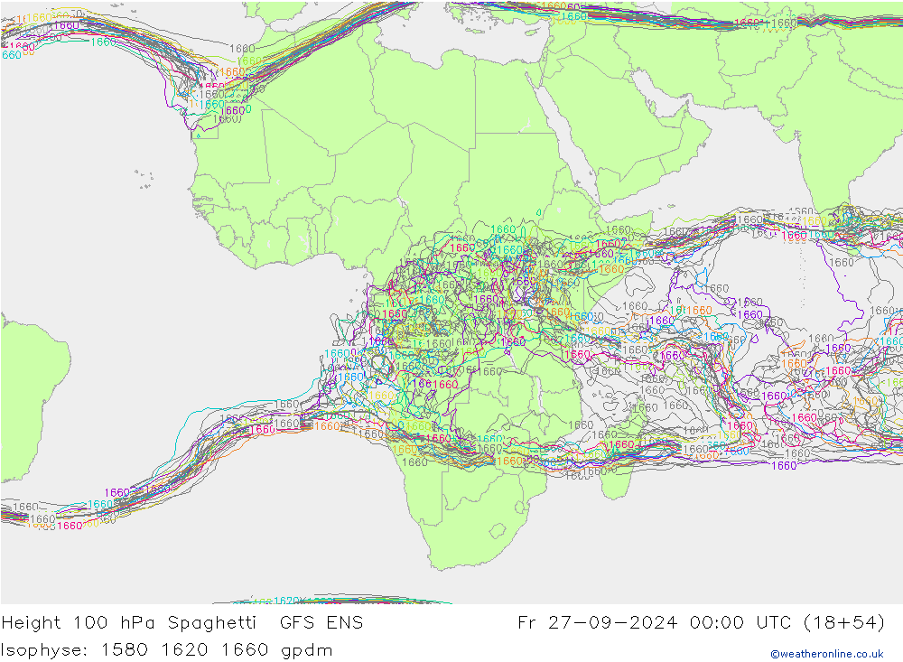 Height 100 гПа Spaghetti GFS ENS пт 27.09.2024 00 UTC