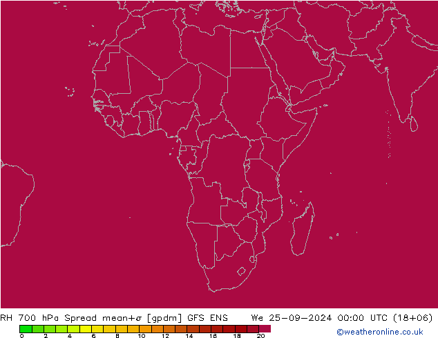 RH 700 hPa Spread GFS ENS śro. 25.09.2024 00 UTC