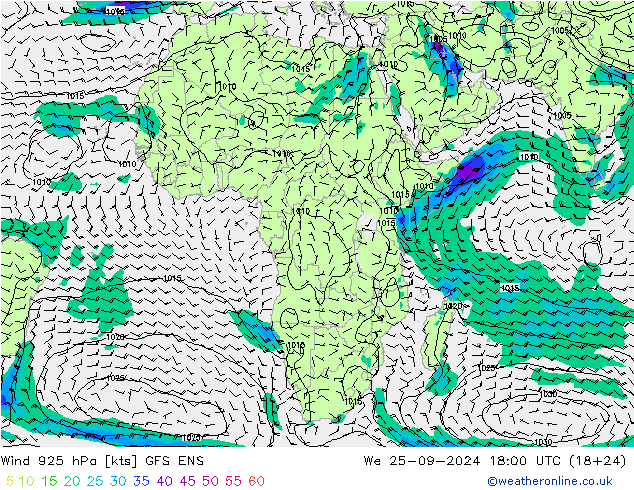 Wind 925 hPa GFS ENS We 25.09.2024 18 UTC