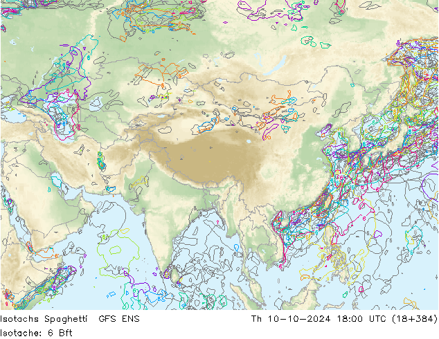 Isotachs Spaghetti GFS ENS Th 10.10.2024 18 UTC