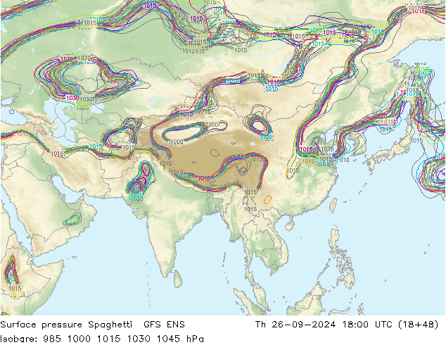 Surface pressure Spaghetti GFS ENS Th 26.09.2024 18 UTC