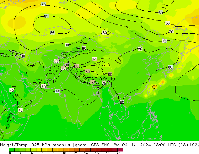 Height/Temp. 925 гПа GFS ENS ср 02.10.2024 18 UTC