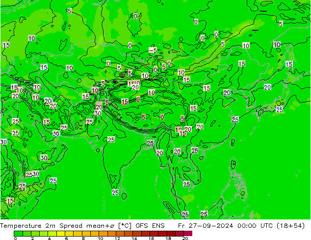 Temperatura 2m Spread GFS ENS vie 27.09.2024 00 UTC