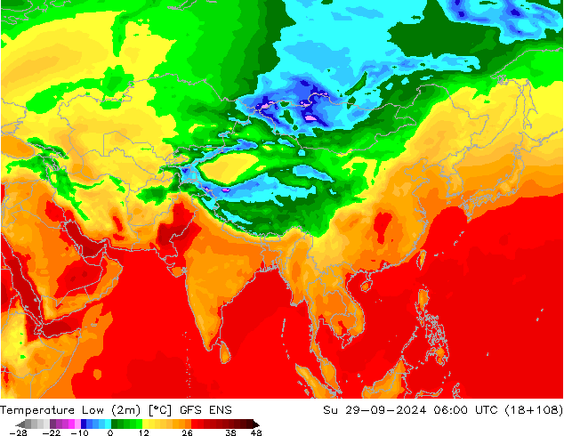 Temperature Low (2m) GFS ENS Su 29.09.2024 06 UTC