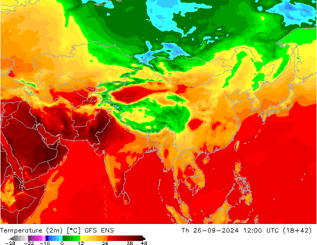 Temperatura (2m) GFS ENS gio 26.09.2024 12 UTC