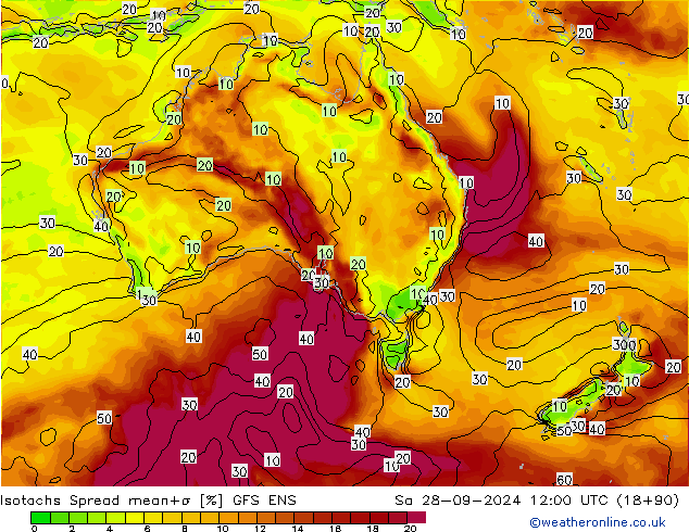 Isotachs Spread GFS ENS Sa 28.09.2024 12 UTC