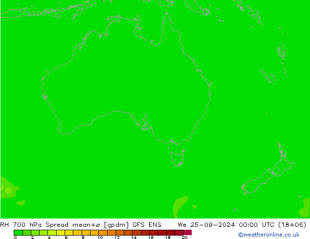 RH 700 hPa Spread GFS ENS We 25.09.2024 00 UTC