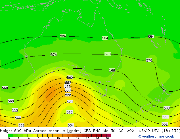 Height 500 hPa Spread GFS ENS Seg 30.09.2024 06 UTC