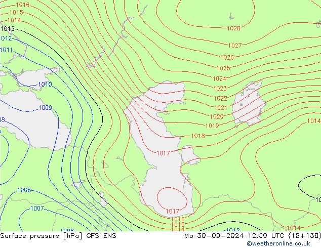 Surface pressure GFS ENS Mo 30.09.2024 12 UTC