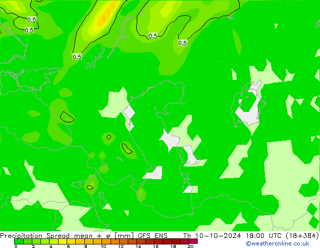 Précipitation Spread GFS ENS jeu 10.10.2024 18 UTC