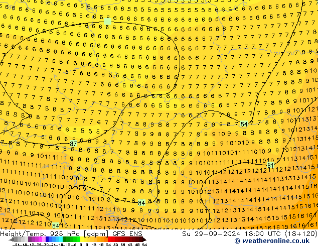 Height/Temp. 925 hPa GFS ENS  29.09.2024 18 UTC