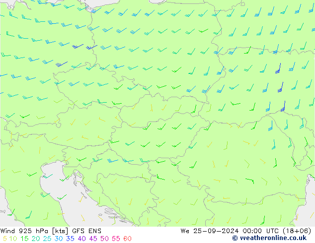 wiatr 925 hPa GFS ENS śro. 25.09.2024 00 UTC