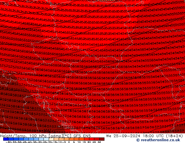 Hoogte/Temp. 100 hPa GFS ENS wo 25.09.2024 18 UTC