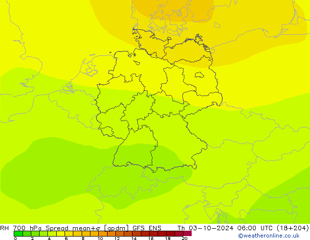 RH 700 hPa Spread GFS ENS Th 03.10.2024 06 UTC