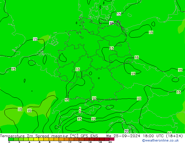 Temperature 2m Spread GFS ENS We 25.09.2024 18 UTC