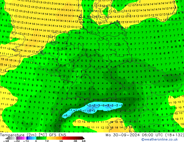 Temperature (2m) GFS ENS Po 30.09.2024 06 UTC