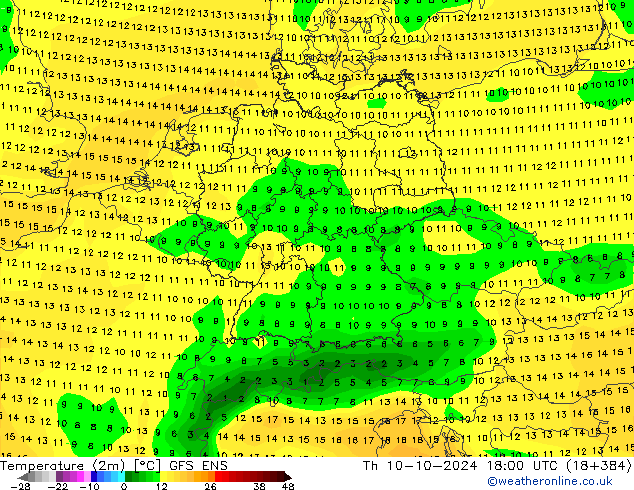 Temperature (2m) GFS ENS Th 10.10.2024 18 UTC