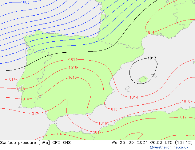 Surface pressure GFS ENS We 25.09.2024 06 UTC