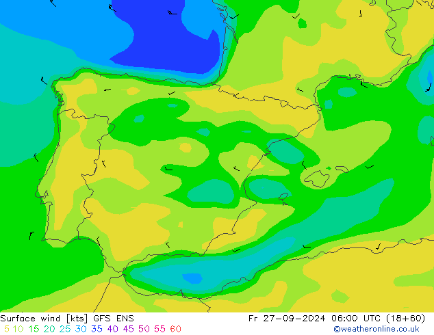 ветер 10 m GFS ENS пт 27.09.2024 06 UTC