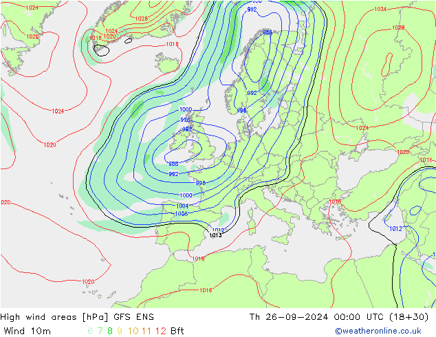 High wind areas GFS ENS Th 26.09.2024 00 UTC