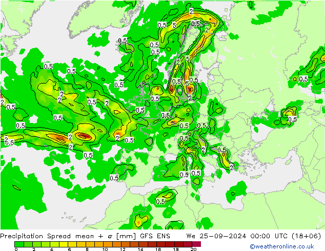 Precipitation Spread GFS ENS We 25.09.2024 00 UTC