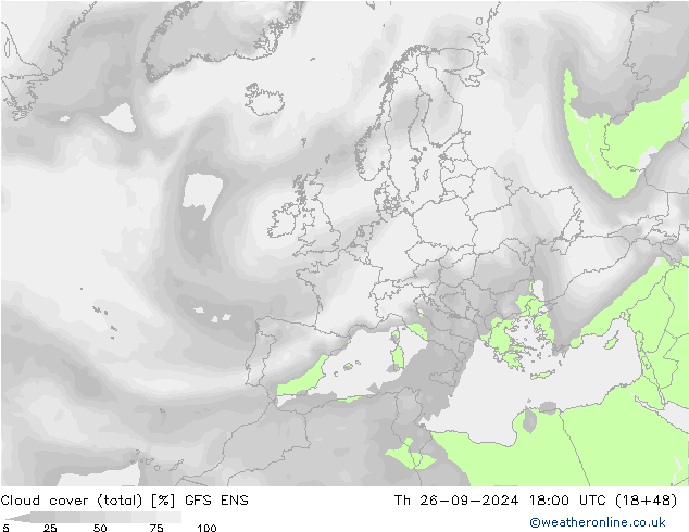 Cloud cover (total) GFS ENS Th 26.09.2024 18 UTC