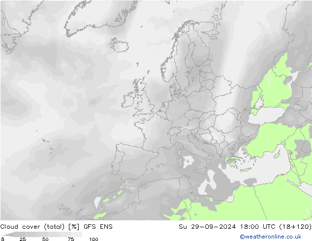 Wolken (gesamt) GFS ENS So 29.09.2024 18 UTC