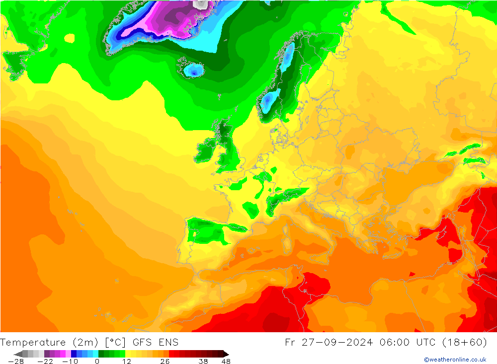 Temperature (2m) GFS ENS Fr 27.09.2024 06 UTC