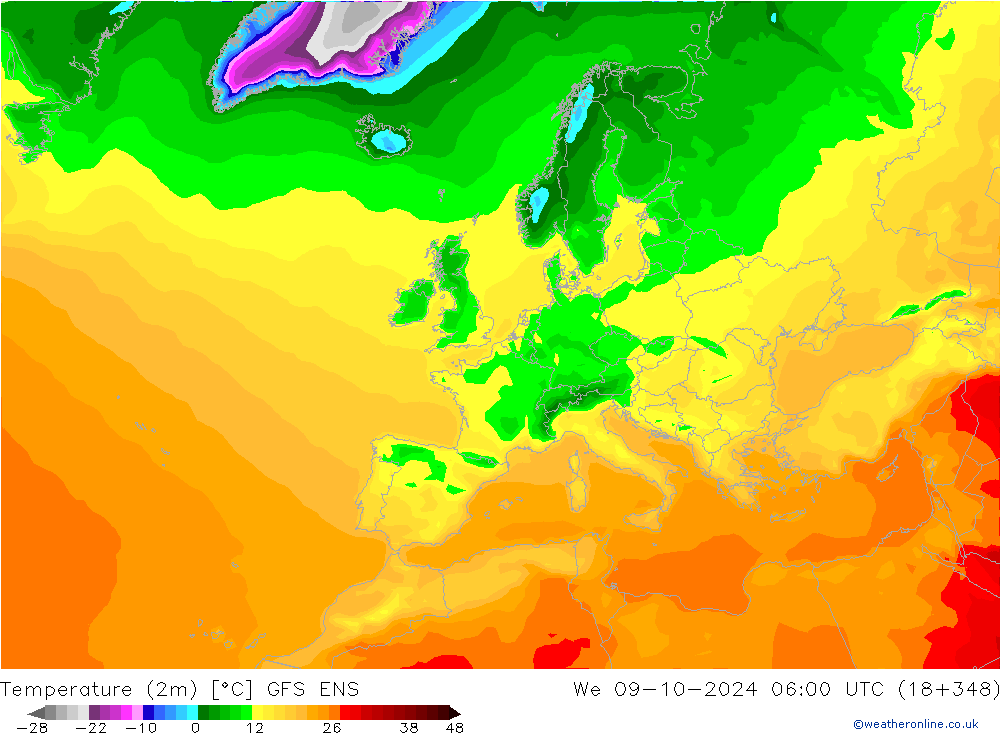 Temperature (2m) GFS ENS St 09.10.2024 06 UTC