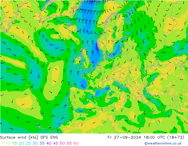 wiatr 10 m GFS ENS pt. 27.09.2024 18 UTC