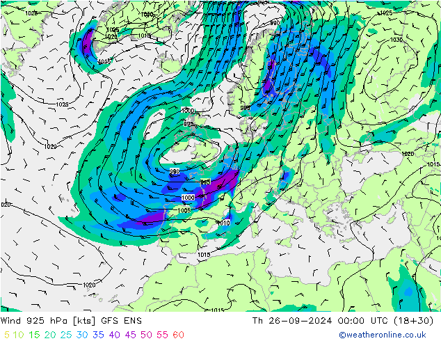 Wind 925 hPa GFS ENS Th 26.09.2024 00 UTC