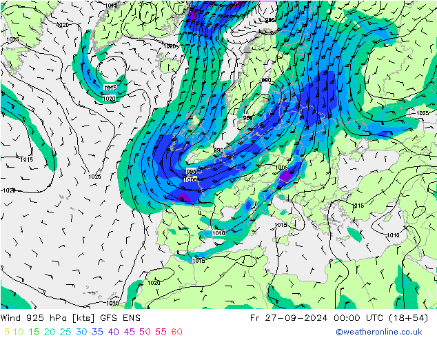 Wind 925 hPa GFS ENS Fr 27.09.2024 00 UTC