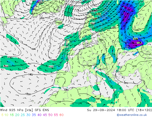 Rüzgar 925 hPa GFS ENS Paz 29.09.2024 18 UTC