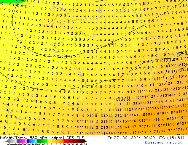 Height/Temp. 850 hPa GFS ENS Fr 27.09.2024 00 UTC