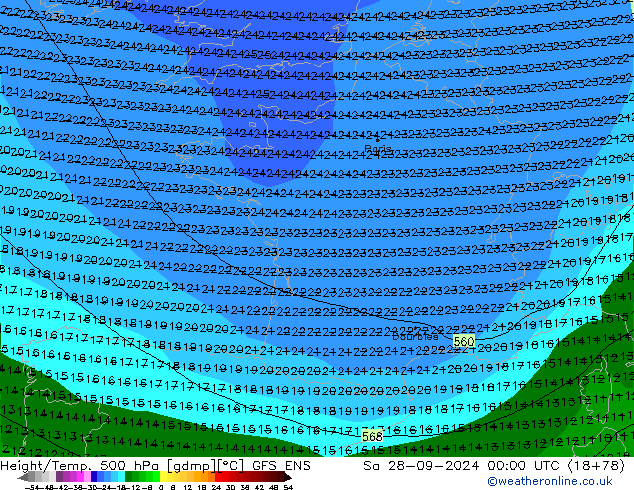 Height/Temp. 500 hPa GFS ENS sab 28.09.2024 00 UTC