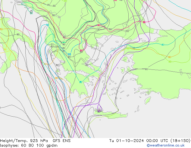 Height/Temp. 925 hPa GFS ENS wto. 01.10.2024 00 UTC